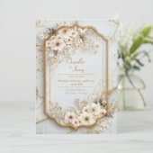 アイボリーコスモスアイスマーブルギルデッドウェディング 招待状 (スタンド正面)