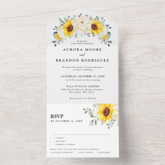 アイボリーコピー ヒマワリ ピオニー フラワー ユーカリ ウェディング    オールインワン招待状 (内側)