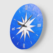 アイボリーコンパスバラ – サファイアガラス背景 ラージ壁時計 (傾斜)