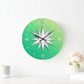 アイボリーコンパスバラ – 黒丸緑 ラージ壁時計 (ホーム)