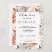 アイボリーコーラルブルーフローラベビーシャワー 招待状 (正面)