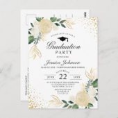 アイボリーゴールデンフローラ卒業パーティー招待状 ポストカード (正面/裏面)