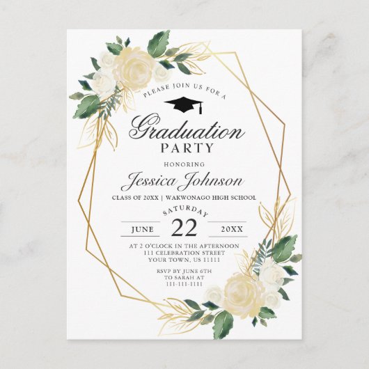 アイボリーゴールデンフローラ卒業パーティー招待状 ポストカード (正面)