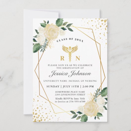 アイボリーゴールデンフローラ看護学校卒業 招待状 (正面)