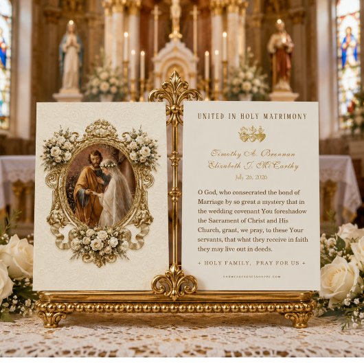 アイボリーゴールドのカトリックの結婚の祝福の聖なるカード