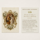 アイボリーゴールドのカトリックの結婚の祝福の聖なるカード (正面&裏面)