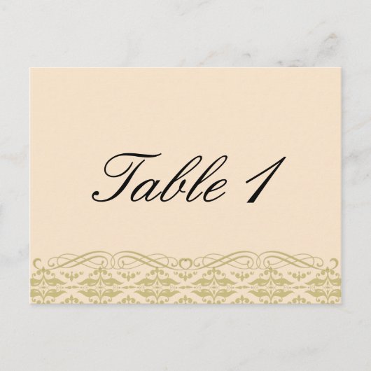 アイボリーゴールドのモダンなダマスク柄 ウェディングテーブルナンバー ポストカード (正面)