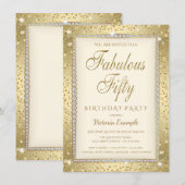 アイボリーゴールド ダイヤモンド ファビュラス 50歳 誕生日 招待状 (正面/裏面)