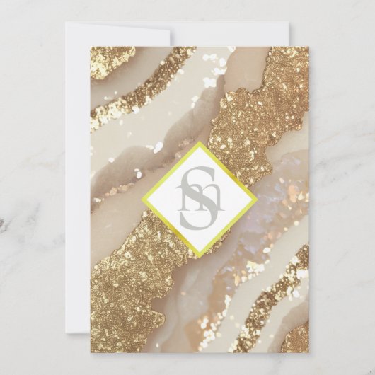 *~ アイボリーゴールド AR66 QR + RSVP アゲート ウェディング 招待状 (正面)