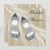 アイボリーサテンシューズホワイトブライダルシャワー 招待状 (正面/裏面)