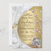 アイボリーシルク・ゴールドレース＆パールと大理石 招待状 (正面)