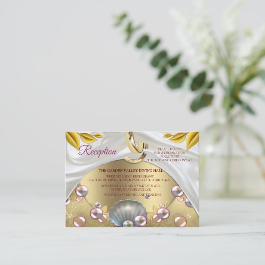 アイボリーシルク、金ゴールドレース&パール&マーブル エンクロージャーカード (スタンド正面)