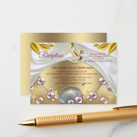 アイボリーシルク、金ゴールドレース&パール&マーブル エンクロージャーカード (正面/裏面インサイチュ)