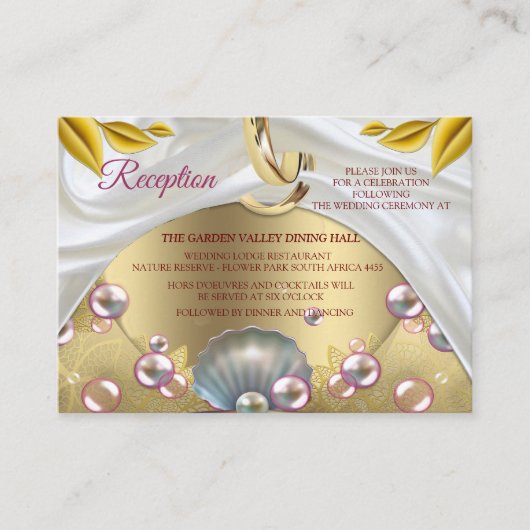 アイボリーシルク、金ゴールドレース&パール&マーブル エンクロージャーカード (正面)