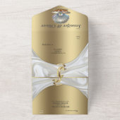 アイボリーシルク、金ゴールドレース&パール&マーブル オールインワン招待状 (外側)