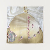 アイボリーシルク、金ゴールドレース&パール&マーブル タペストリー (正面(横))