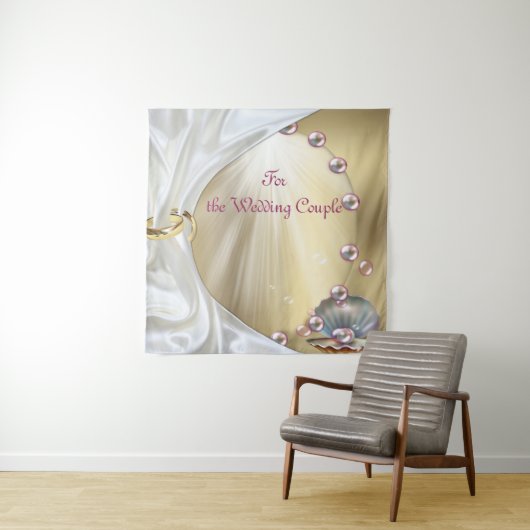 アイボリーシルク、金ゴールドレース&パール&マーブル タペストリー (インサイチュ)