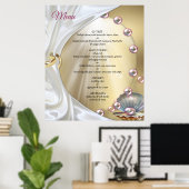 アイボリーシルク、金ゴールドレース&パール&マーブル ポスター (ホームオフィス)