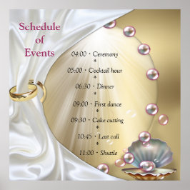 アイボリーシルク、金ゴールドレース&パール&マーブル ポスター