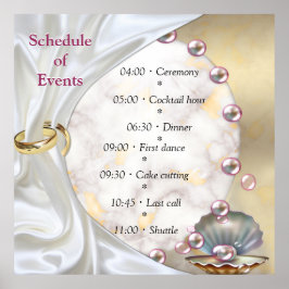 アイボリーシルク、金ゴールドレース&パール&マーブル ポスター