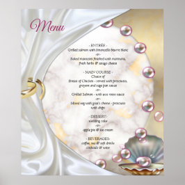 アイボリーシルク、金ゴールドレース&パール&マーブル ポスター