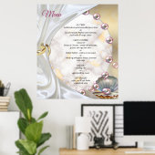 アイボリーシルク、金ゴールドレース&パール&マーブル ポスター (ホームオフィス)