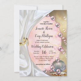 アイボリーシルク、金ゴールドレース&パール&マーブル 招待状