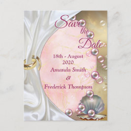 アイボリーシルク、金ゴールドレース&パール&マーブル 案内ポストカード