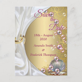 アイボリーシルク、金ゴールドレース&パール&マーブル 案内ポストカード