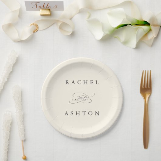 アイボリーシンプルエレガントウェディング ペーパープレート (ウェディング)