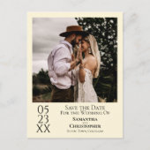 アイボリーシンプルクリームウェディング日付の写真を保存 ポストカード (正面)