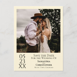 アイボリーシンプルクリームウェディング日付の写真を保存 ポストカード