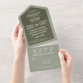 アイボリーシンプルミニマリストSage Olive Green Email オールインワン招待状 (貼ってはがせる)