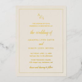 アイボリーシンプルモノグラムエレガフォーマルントウェディング 箔招待状