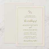 アイボリーシンプル金ゴールドモノグラムエレガフォーマルントウェディング 招待状 (正面/裏面)