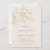 アイボリーシンプル金ゴールドラインアートフローラエレガントウェディング 招待状 (正面)