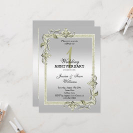 アイボリージェム、グリッター＆シルバー 1周年結婚式 招待状