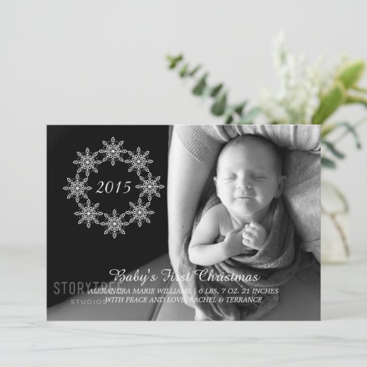 アイボリースノーフレークリースホリデーフォトフラットカード シーズンカード (スタンド正面)