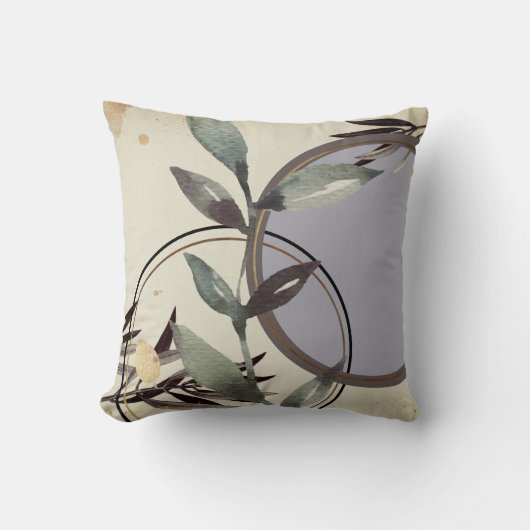 アイボリーセージグリーン&パールブルーウォーター葉カラー クッション (正面)