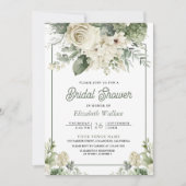 アイボリーセージ緑フローラQRコードブライダルシャワー 招待状 (正面)