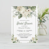 アイボリーセージ緑フローラQRコードブライダルシャワー 招待状 (スタンド正面)