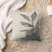 アイボリーセージ緑&グレーシンプルウォーター葉カラー クッション (ブランケット)