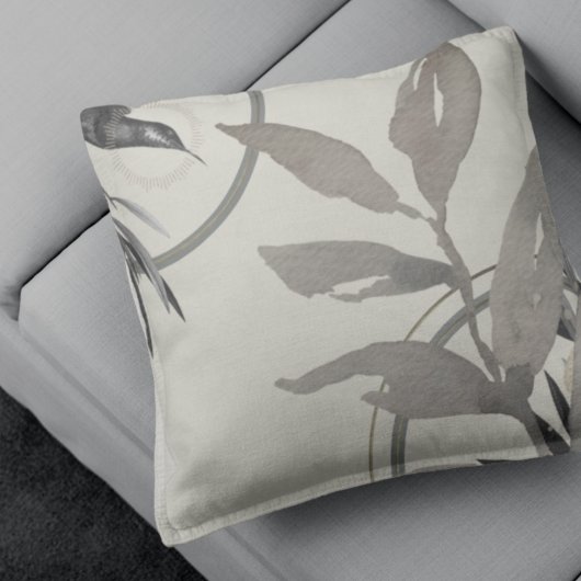 アイボリーセージ&金ゴールドハミングバード&ウォーター色葉の クッション