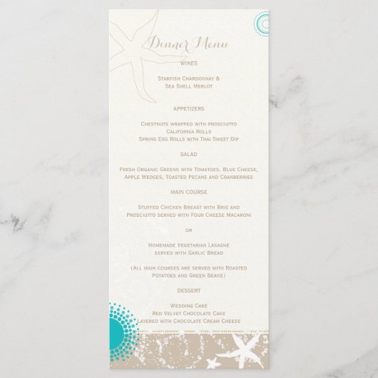 アイボリータウペティール（緑がかった色）ビーチヒトデ結婚ィス メニュー (正面)