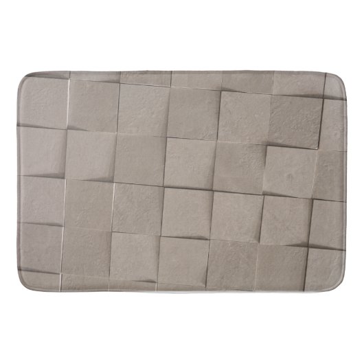 アイボリータンサンドベージュのタイル正方形パターン バスマット (正面)
