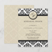アイボリーダマスクモノグラムリハーサルディナーカード 招待状 (正面/裏面)