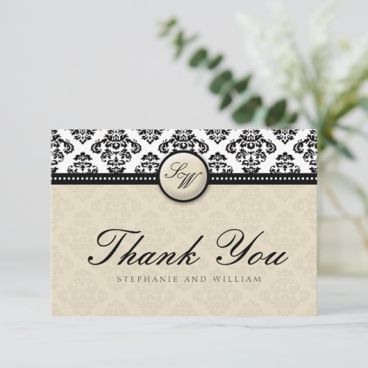 アイボリーダマスクモノグラ結婚ムサンキューカード サンキューカード (スタンド正面)