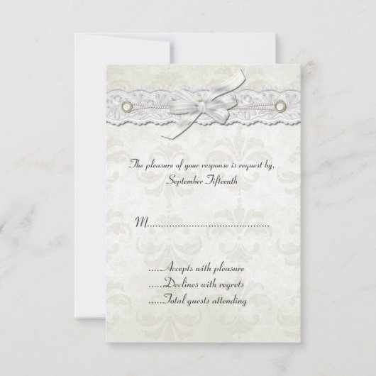 アイボリーダマスク結婚式RSVPカード 出欠カード (正面)