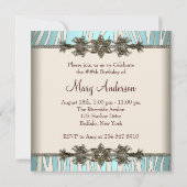 アイボリーティール(緑がかった色)ブルーゼブラウーマンバースデーパーティー 招待状 (裏面)