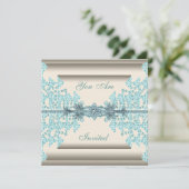 アイボリーティール（緑がかった色）ブルーダイヤモンドブラックタイパーティー 招待状 (スタンド正面)